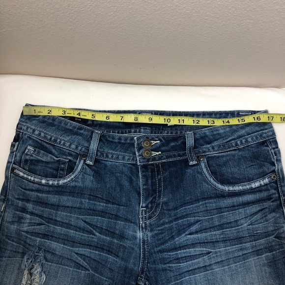 Vigoss Collections Cotton Bled Blue Wash Ripped Distress Mid Rise Boot Jeans 11 - Picture 10 of 16